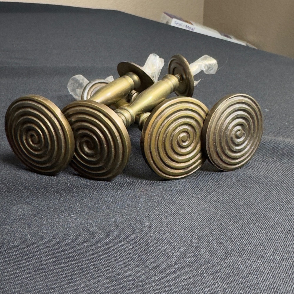 Vintage Brass Spiral Medallion Curtain Tie Backs Set of 4 Window Drapery Hooks